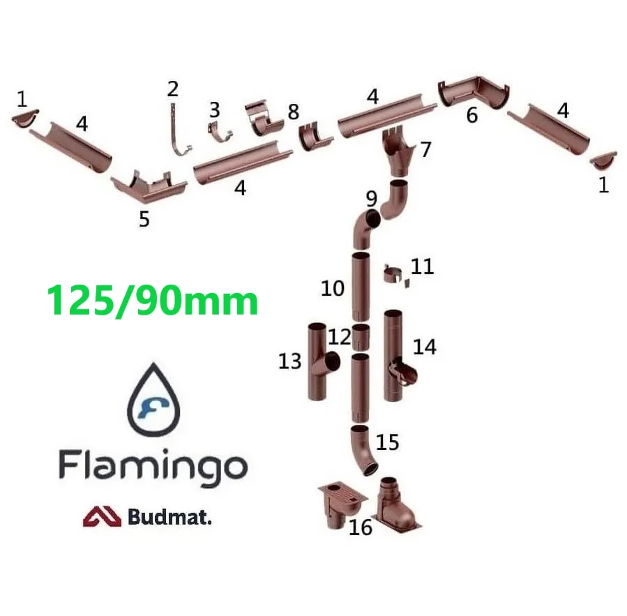 Budmat Flamingo 125/90mm Plieninė Lietaus Sistema