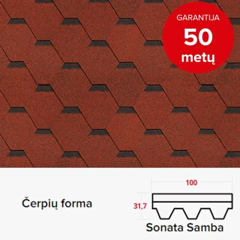 Mida Shinglas Bituminės Čerpės Ultra Sonata Samba 3m²